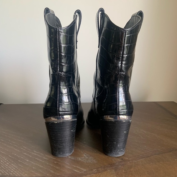 Faux Leather Croc-Embossed Cowboy Boots – Size 6 - Picture 6 of 8